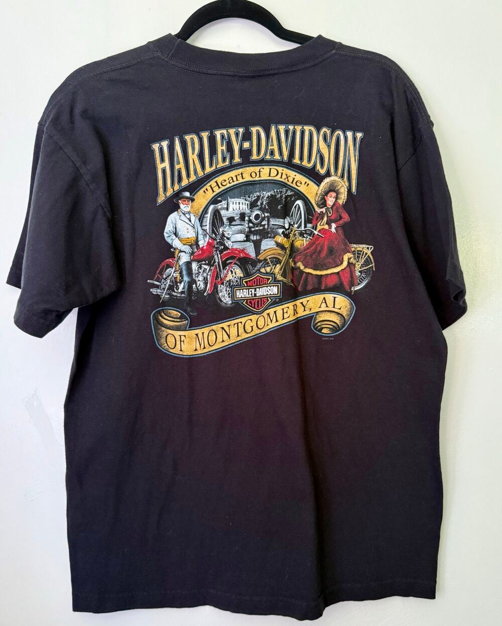 Vintage 90s Biker Harley Davidson Motorcyle Heart of Dixie Black Gold Tee Large